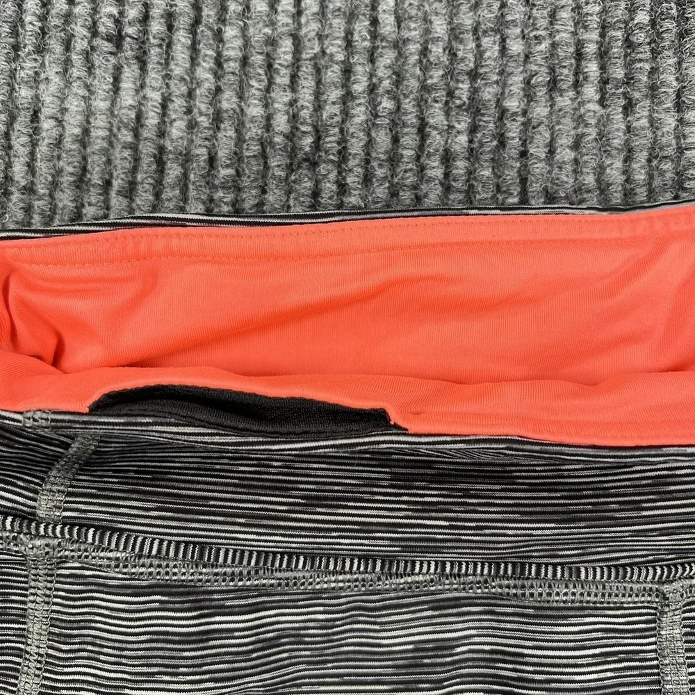 Lululemon Pants Womens 8 Gray Black Orange Speed Tight Leggings Striped Athletic - Picture 14 of 16